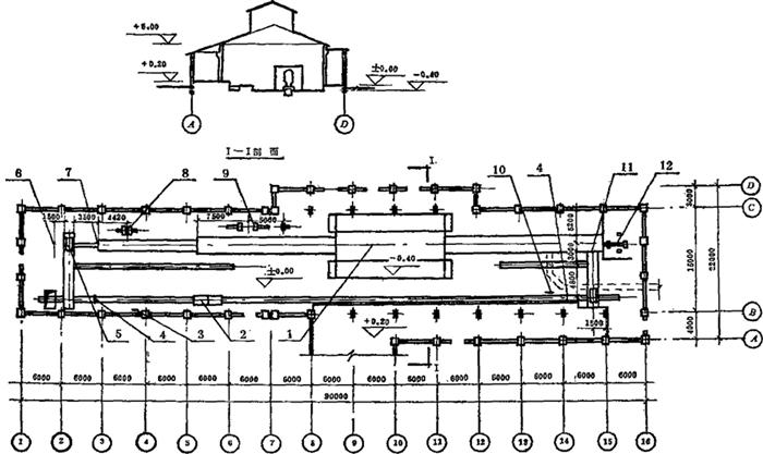 4m烧煤隧道窑;2-窑车(2000×1020×420mm);3-移动式冷风机;4-标准门:5