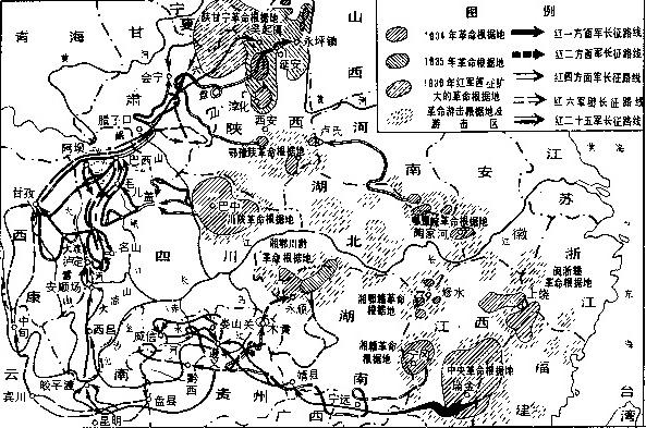 中国工农红军长征路线示意图